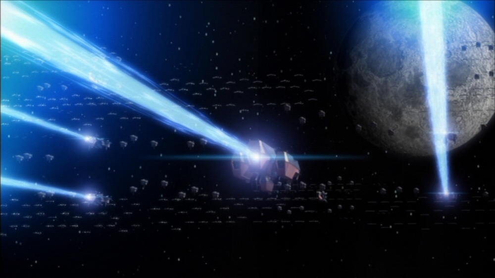 The Liberator (center) with the Bombardment Squadron in action over Earth.